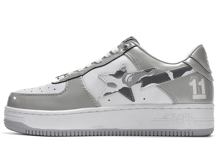Кроссовки A Bathing Ape Bape Sta Leather White Grey Mirror Surface  белые, серые