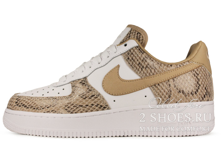 Кроссовки Nike Air Force 1 Low White Cocoa Snake  белые, бежевые, кожаные