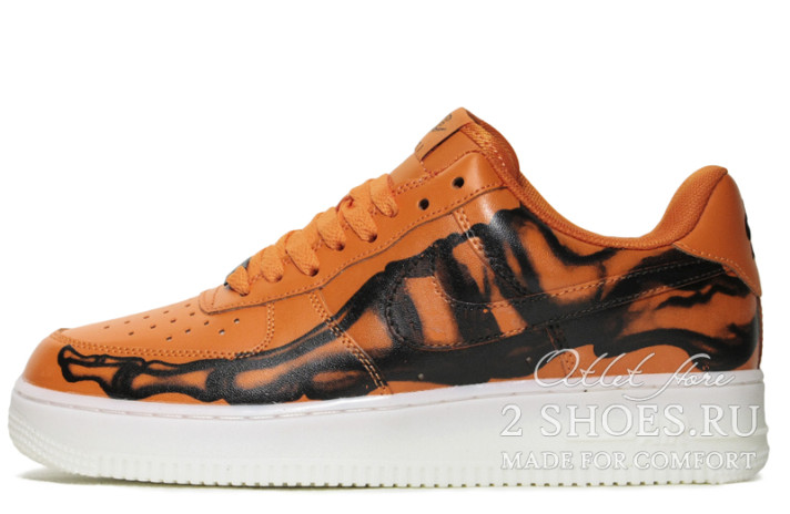 Кроссовки Nike Air Force 1 Low Orange Skeleton CU8067-800 оранжевые, кожаные